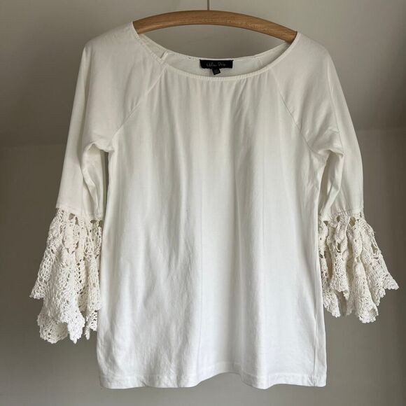 Vintage white cotton crochet bell sleeve boho top summer hippie funky fairy - Picture 1 of 11